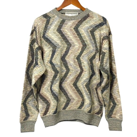 Jhane Barnes Mens Pullover Lightweight Sweater Abstract Cotton Flax Italy Size M - Picture 1 of 7